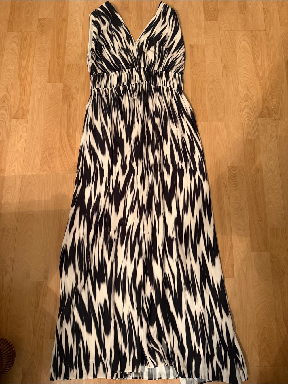 Banana Republic Black & White Cascade Silk Maxi Dress